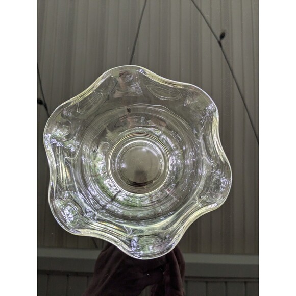 Vintage Clear Glass Dip/Dessert Bowl Yellow Tint Scalloped Edges MCM 5.25 inch - Picture 6 of 12